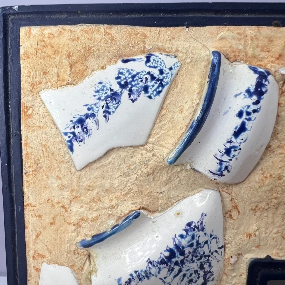 Blue & White Mosaic Broken‎ Teapot Picture Frame 3x5 Shabby Chic Cottage Artisan